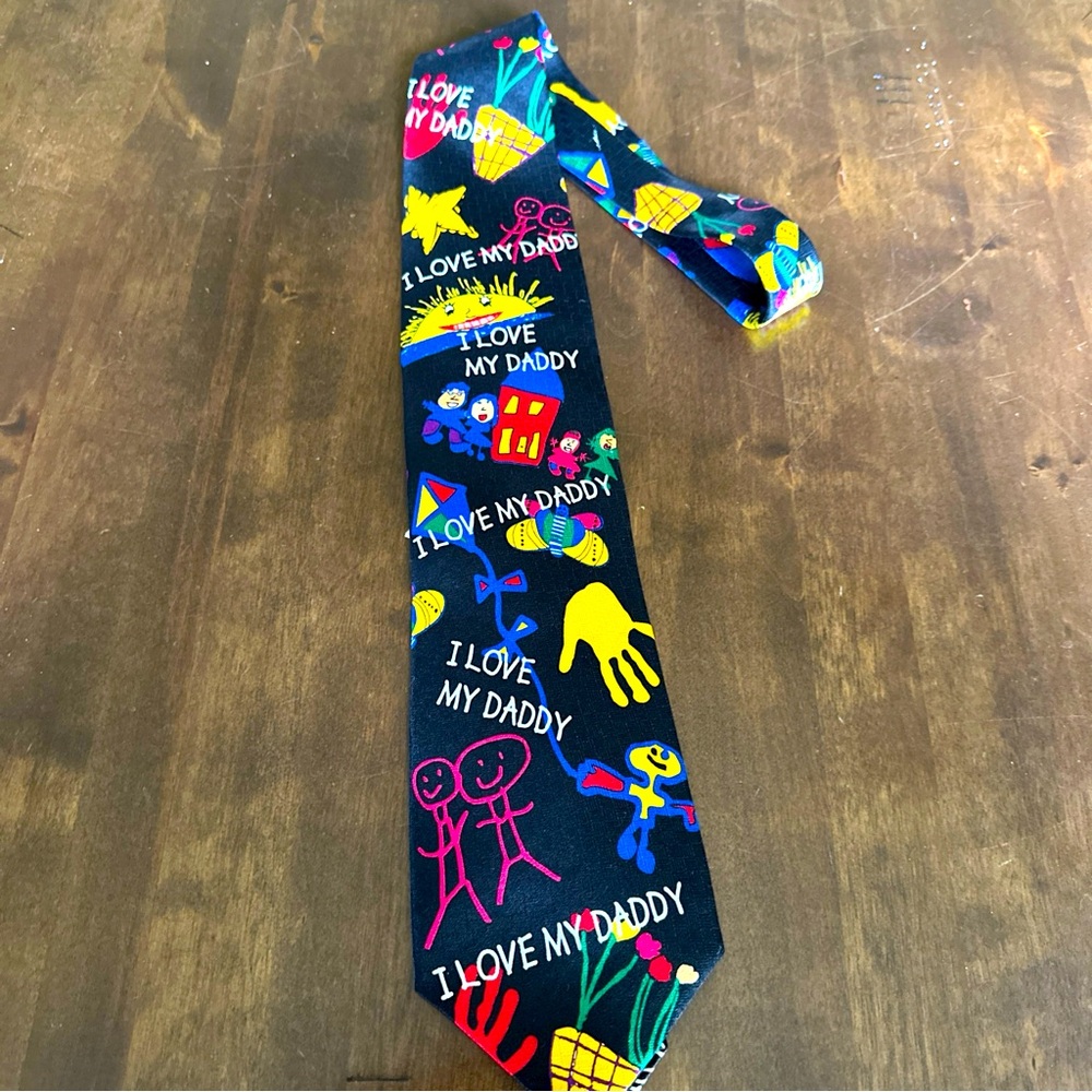 New Vintage‎ I Love Daddy Tie Silk Kid Drawings Father’s Day Birthday Dad Gift
